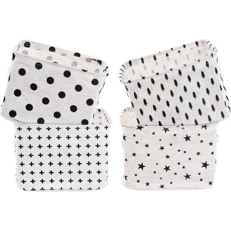 Paniers de Rangement en Tissu, 4 Petits Paniers Carrés Pliables en Toile, Boîte de Rangement Pratique Corbeilles de Rangement pour le Rangement de Bureau et l'Organisation (1/4)
