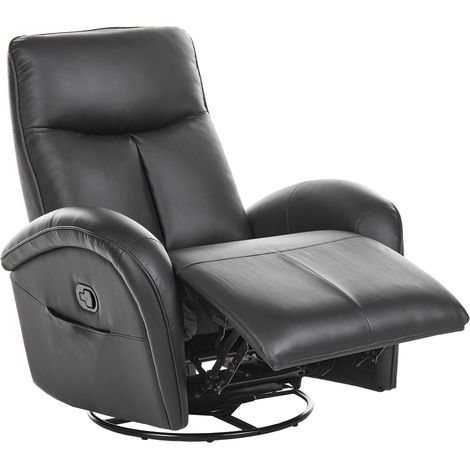 Sillón reclinable giratorio 360° tapizado de piel sintética con reposabrazos negro Danae (1/5)