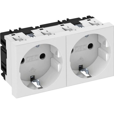 OBO Bettermann Enchufe 0°, 2 tomas de contacto de protección 250V, 10/16A policarbonato blanco puro RAL 9010, 6120022