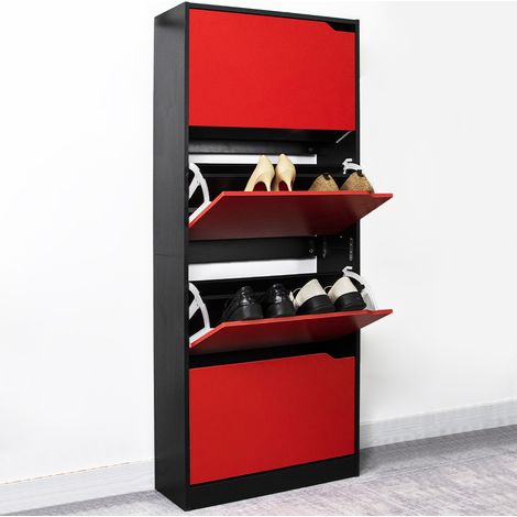 Scarpiera 4 Ante Ripiani Doppia Profondità Porta Scarpe Rosso e Nero 63x24x150cm (1/5)