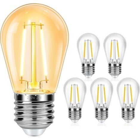 Lot de 6 Ampoules E27 S14 2W, LED Filament Vintage, Equivalent à Ampoule Incandescente 20W, Blanc Chaud 2700K, 160LM, IP44 Étanche, Non Dimmabile, pour Decorative (1/5)