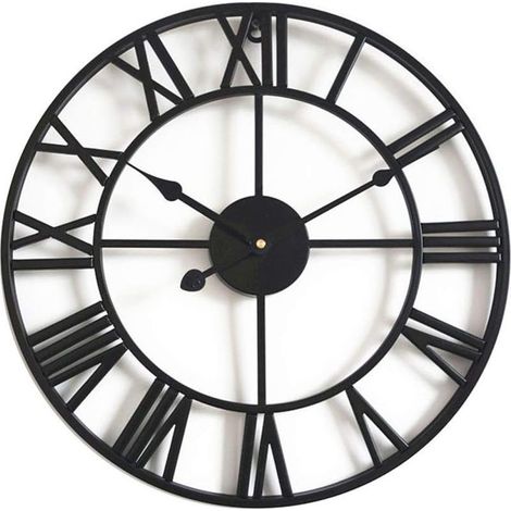 Vintage Silent Wall Clock, 40cm Metal Skeleton Clock, Living Room Kitchen Cafe Hotel Office Home Decor Clock (Black) (1/5)