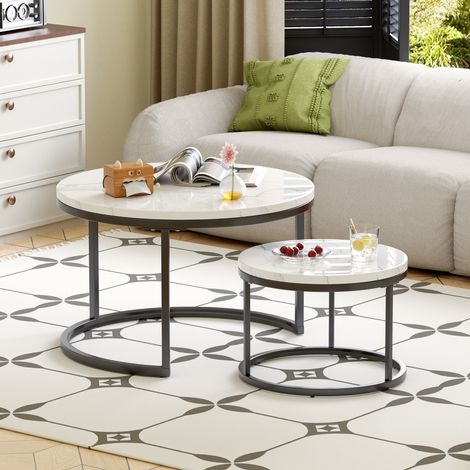 Set di 2 Tavolini da Caffè Annidati con Struttura in Metallo e Piano in MDF Effetto Marmo (1/5)