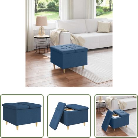 Meuble de salon - Pouf de rangement avec coussin Bleu 60 x 60 x 45 cm tissu (1/5)