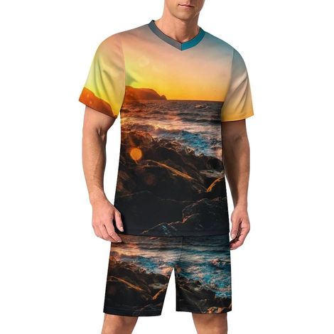 Football Jersey, Men's and Women's Breathable and Quick-Drying T-Shirt, Men's V-Neck Sportswear + Shorts, Football Jersey Set for Pitch, Everyday Wear and Beach (1/5)