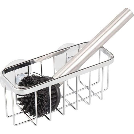 Porte-éponge en acier inoxydable avec ventouse, support d'évier, organisateur de cuisine pour éponges et brosses (1/5)