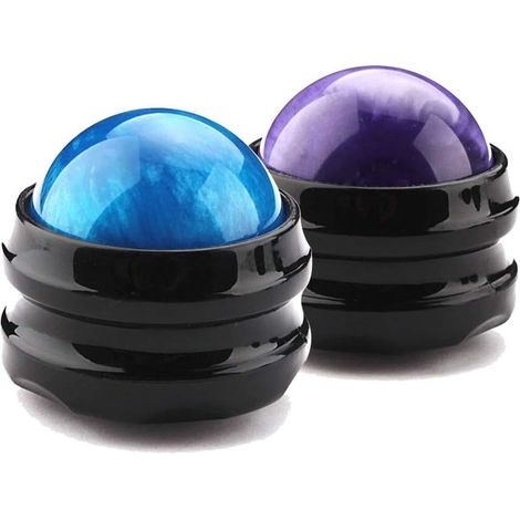 Rouleau de massage, lot de 2, outil de massage et de relaxation portatif pour les douleurs musculaires et articulaires, massage des tissus profonds du corps entier (bleu et violet)