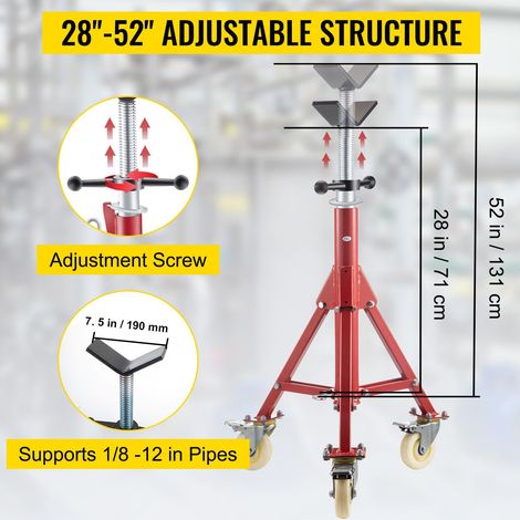 Support tube acier pliable réglable 71,1-132,1 cm, tête en V, roulettes, portatif, charges 0,3 à 30,5 cm, capacité 1134 kg (1/5)