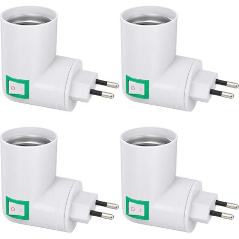 4 PCS Douille E27 avec Interrupteur sans Fil Lampe, Adaptateur de Douille Ampoule Réglable à 360°, Support E27 avec Prise UE pour Éclairage Cuisine, Chambre, Garage et Bureau, Installation Rapide (1/5)