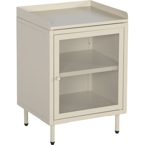 Industrial cream metal bedside table with 1 mesh door, 40 x 37 x 58,5 cm - Ohio