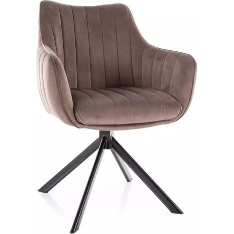 Chaise pivotante en tissu velours cappuccino et structure métal noir mat SWOP (1/5)