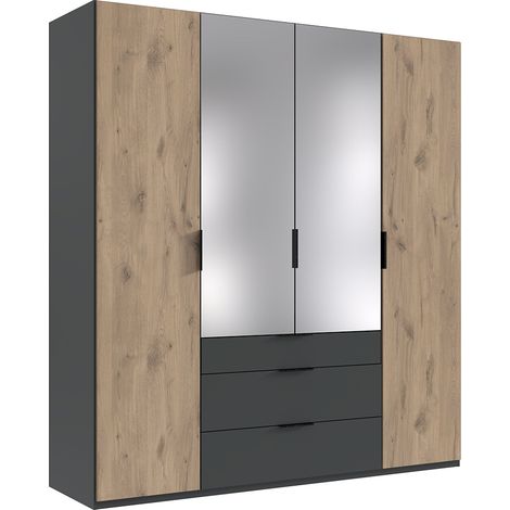 Kleiderschrank 200 cm breit inkl. Spiegel modern in grau mit Eiche BIELLA-43 (1/5)