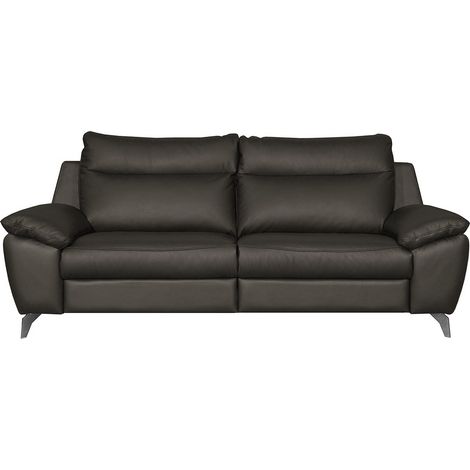 Canapé taille 2 places en 100% tout cuir épais de luxe italien, PERLA, anthracite (1/5)