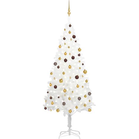 Árbol de Navidad artificial con luces LED y bolas de 240 cm de blanco (1/5)
