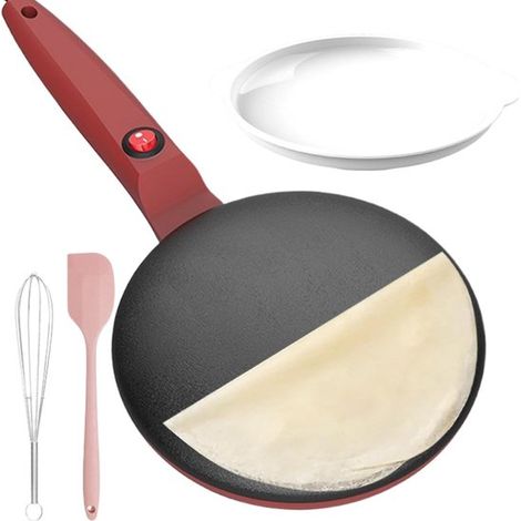 Máquina eléctrica para hacer crepes - Plancha para crepes - Preparación de desayunos - Control automático de temperatura - 19 cm - Roja (1/5)