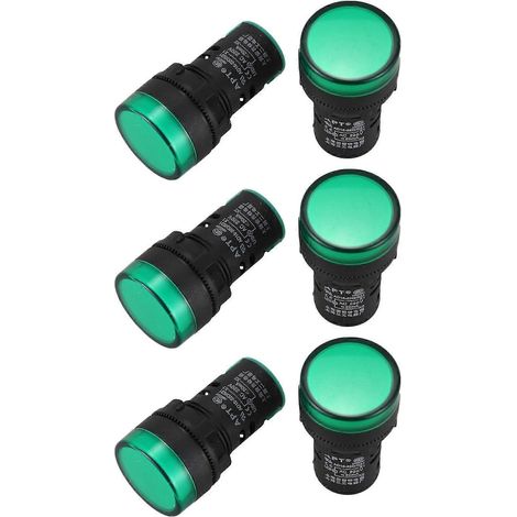 unidades de luz indicadora de encendido LED verde AC220V, lámpara de señal piloto de 22 mm de diámetro ( )