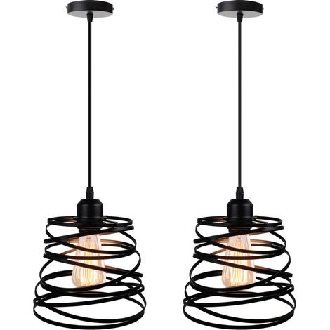 Suspension - Lustre Plafonnier Spirale Métal Noir - E27 - Hauteur Réglable 100 cm - Pour Salon Chambre Cuisine - Lot de 2