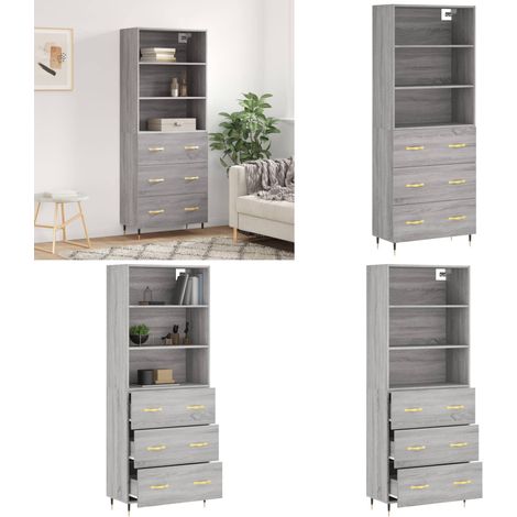 Buffet haut Sonoma gris 69,5x34x180 cm Bois d'ingénierie - Buffet Design Moderne - Meuble Rangement Cuisine - Armoire Salon - Commode Chambre - Étagère Murale - Home & Living (1/5)