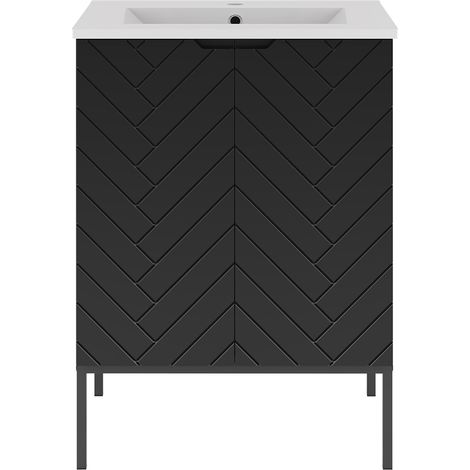 Waschtisch 60 cm breit in schwarz matt mit gefrästen Fronten ANGERA-140 (1/5)