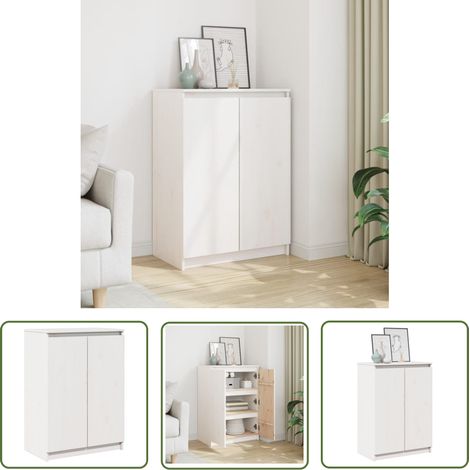 The Living Store Buffet Blanc 60x36x84 cm Bois de pin massif - Buffet Blanc - Meuble Rangement - Armoire Latérale - Commode - Bois De Pin (1/5)