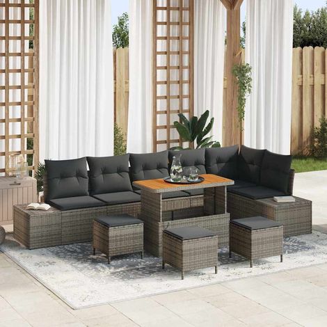 Gartensofa-set mit Kissen mit Speicher 10 pcs Grau Poly Rattan