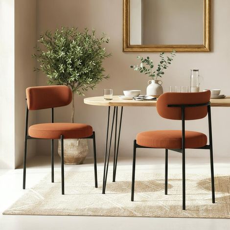 Lot de 2 chaises rembourrées velours côtelé terracotta et pieds métal noir IRIS (1/5)