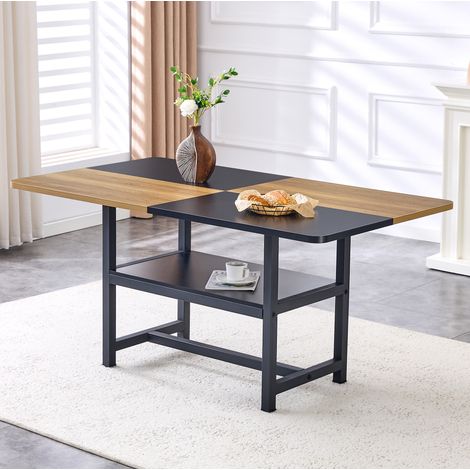 Esstisch MDF/Metall Schwarz/Holzoptik 160x90x76 cm, rechteckig, mit Ablagefach, für 4-6 Personen (1/5)
