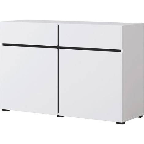 Buffet 120cm Farbe Weiß und Schwarz Kollektion HAVANA. Sideboard im Design mit 2 Türen und 2 Schubladen.