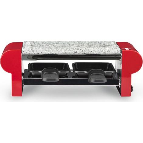 HKoenig RP2 Raclette 2 Personas, Plancha De Piedra Natural, 350 W, Acero Inoxidable, Rojo, 2 Sartenes Antiadherentes