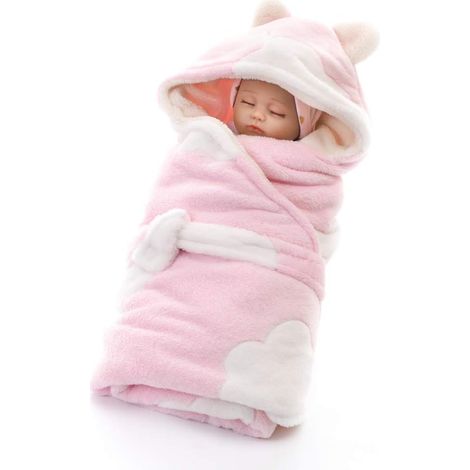 Couverture d'emmaillotage d'hiver pour bébé, gigoteuse en peluche, couverture d'emmaillotage pour nouveau-né, gigoteuse douce et chaude, rose nuages pour poussette (1/5)