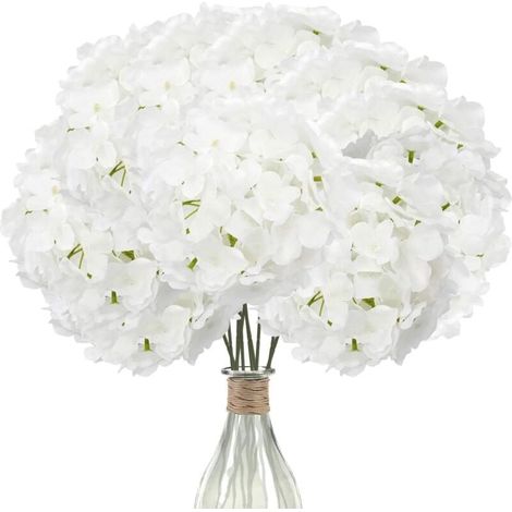 (Blanc pur) 12 hortensias artificiels (avec tiges), hortensia en soie pour la décoration de mariage, de bureau, de fête de café, de centres de table. (1/5)