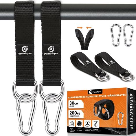 Kit de Suspension Double pour hamac et balançoire, Supporte jusqu'à 400 kg et Convient aux hamacs, balançoires, chaises suspendues et Anneaux de Gymnastique (Noir, 29cm)