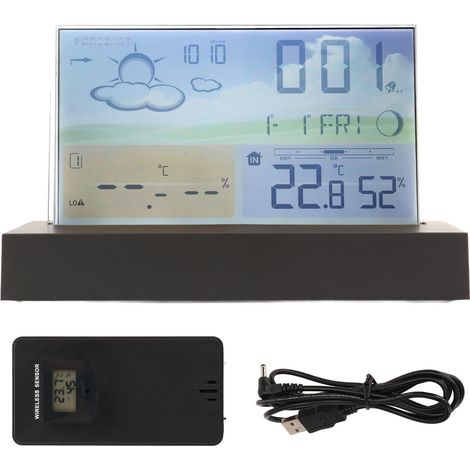 Multifunktionale kabellose Wetteruhr mit Farbdisplay und Wecker, transparentes ABS-Thermometer (1/5)