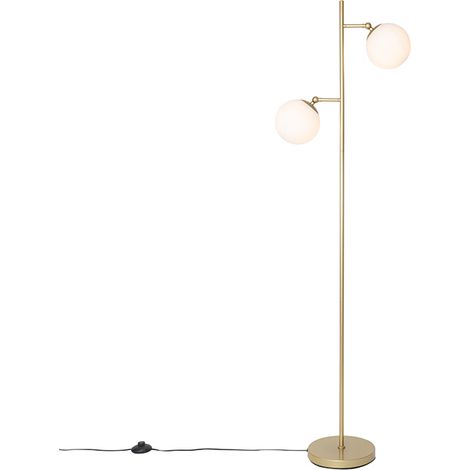 Art Deco Stehleuchte Gold mit Milchglas 2-Licht - Pallon