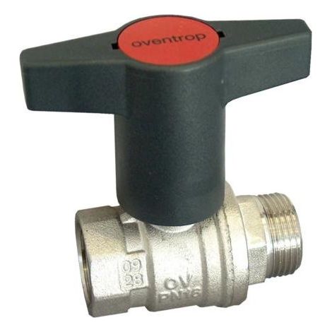 OVENTROP Valvola a sfera con maniglia a leva in plastica Optibal con filetto esterno e filetto interno PN 16 DN 40, G 1 1/2, ottone, nichelato, 1077312