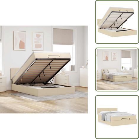 Letto con testiera - vidaXL Pouf Letto con Materasso Crema 140x190 cm in Tessuto - Materasso con molle insacchettate