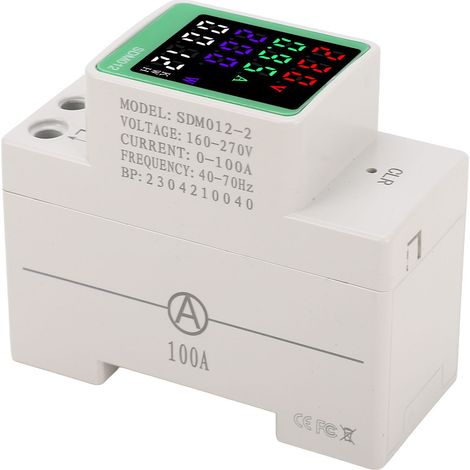 Einphasiger Wechselstrom-Energiezähler 230 V, 0–100 A, digitales Farb-LED-Display, misst Spannung, Strom, Frequenz und Leistungsfaktor, elektrischer Analysator, DIN-Stecker (1/5)