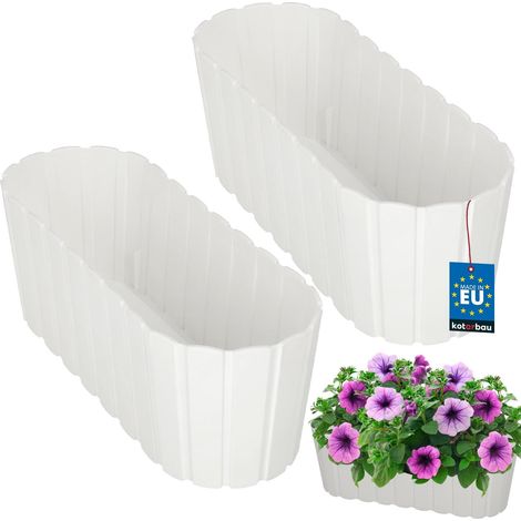 Pot de fleurs oblong pour fleurs et herbes aromatiques, blanc, 40 cm, lot de 2, pour balcon ou terrasse. (1/5)