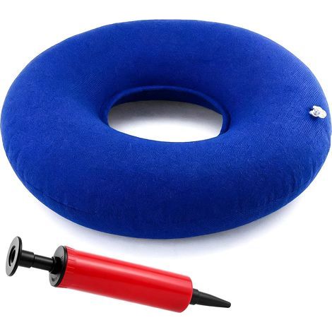 Inflatable Ring Seat Cushion, Comfortable Medical Hemorrhoid Pillow, Ergonomic Round Inflatable Seat Cushion with Inflator Donut Pillow for Car, Travel, Office (Blue) (1/5)