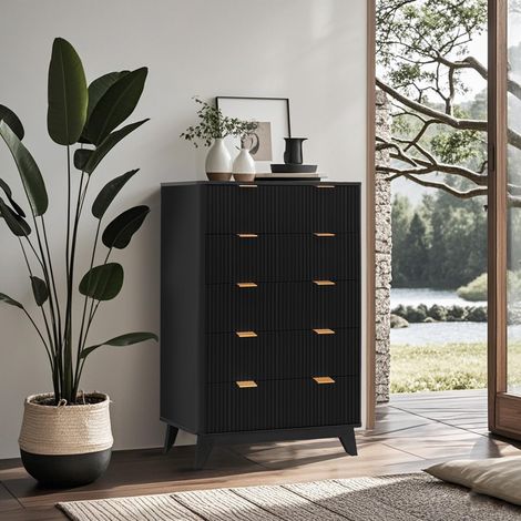 Kommode mit 5 Schubladen, Schubladenkommode in Rillenoptik, Moderner Schrank & Highboard für Schlafzimmer, Wohnzimmer & Flur (1/5)
