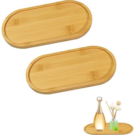 2 Plateaux en Bambou, Plateau Salle de Bain en Bois pour Organisateur, Petit Plateau Décoratif pour Coiffeuse, Cosmetiques, Parfums, Bougies, pour Range Salle de Bain (1/5)