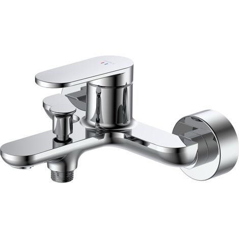 Avapax Robinet de baignoire mural - Chrome brillant - Avec interrupteur de douche - Dimensions compactes - Modèle Ablu211111 (1/2)