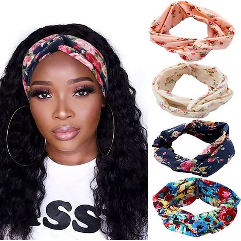 Lot de 4 bandeaux femme élastiques, doux et extensibles, serre-tête en tissu pour cheveux, accessoire mignon au quotidien, yoga, sport et fitness. (1/5)