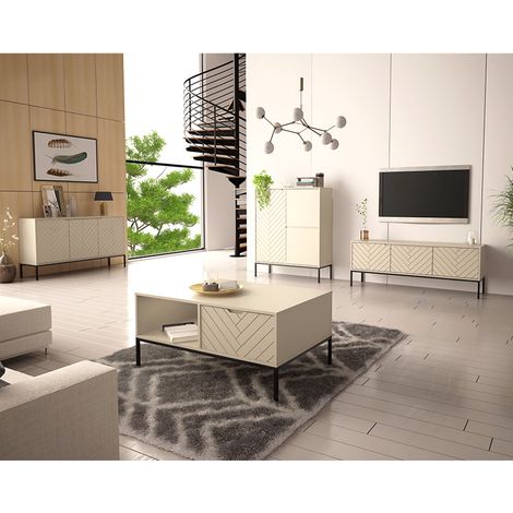 Wohnzimmer Set 4-teilig modern in Beige mit gefrästen Fronten ANGERA-140 (1/5)