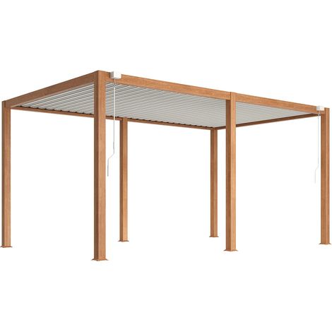 Vente-Unique – Pergola bioclimatique autoportante en aluminium – Lames orientables – 15 m² – Résistance au vent classe 6 – Naturel foncé