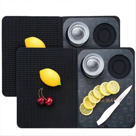 Lot de 2 tapis de bar 45,7 x 30,5 cm, multi-usages, tapis de séchage, accessoires de bar à domicile, pliable, antidérapant, en silicone. (1/5)
