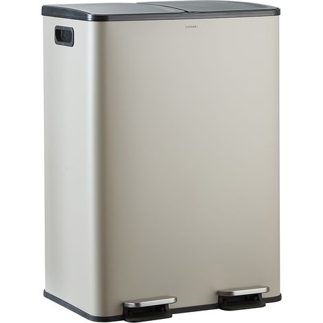 CASABEL Poubelle 60L Grise, Double Compartiment, Couvercles