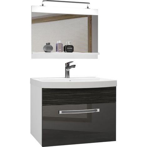BELINI Meuble de Salle de Bain Lavabo Inclus, Meuble sous-Vasque et Miroir de Salle de Bains Largeur: 60 cm Kit d'éclairage Inclus Couleur : Argent très Brillant/ébène Royal (1/5)