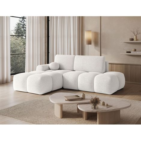 Ecksofa mit Schlaffunktion Sofa PLAY Stoff Coral Weiß Ottomane Links (1/5)