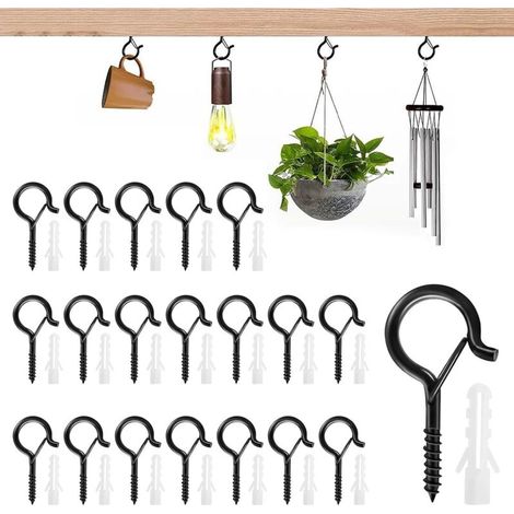 20 crochets à visser inox noir, pour plantes, déco Noël et tasses (1/5)